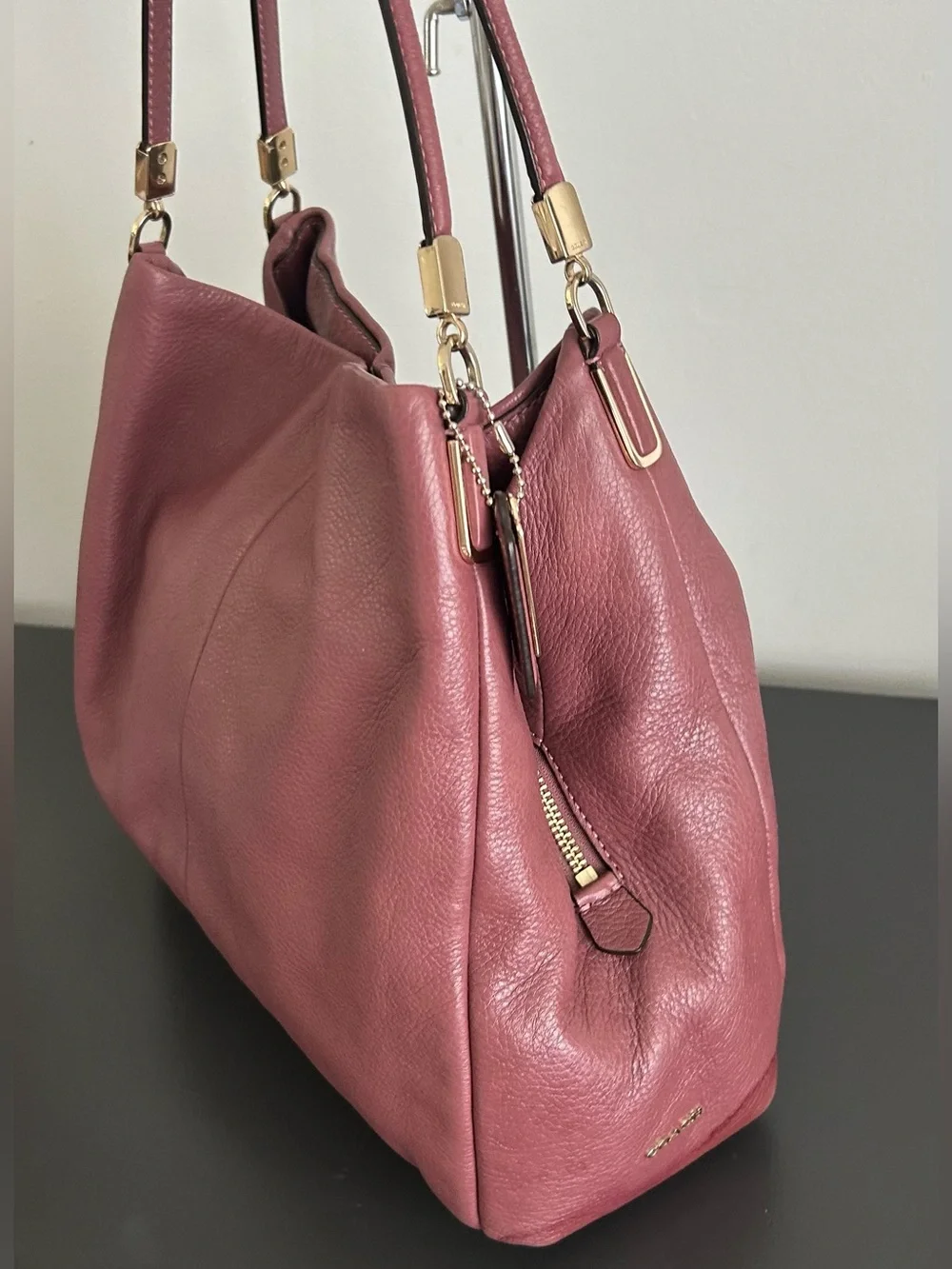 Coach Madison Phoebe Dusty Rose Pebbled Leather Shoulder Tote Hobo Bag